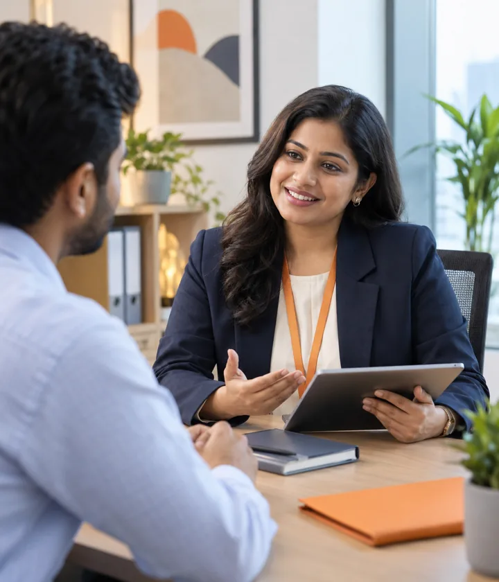 Human resources professional welcoming a new employee