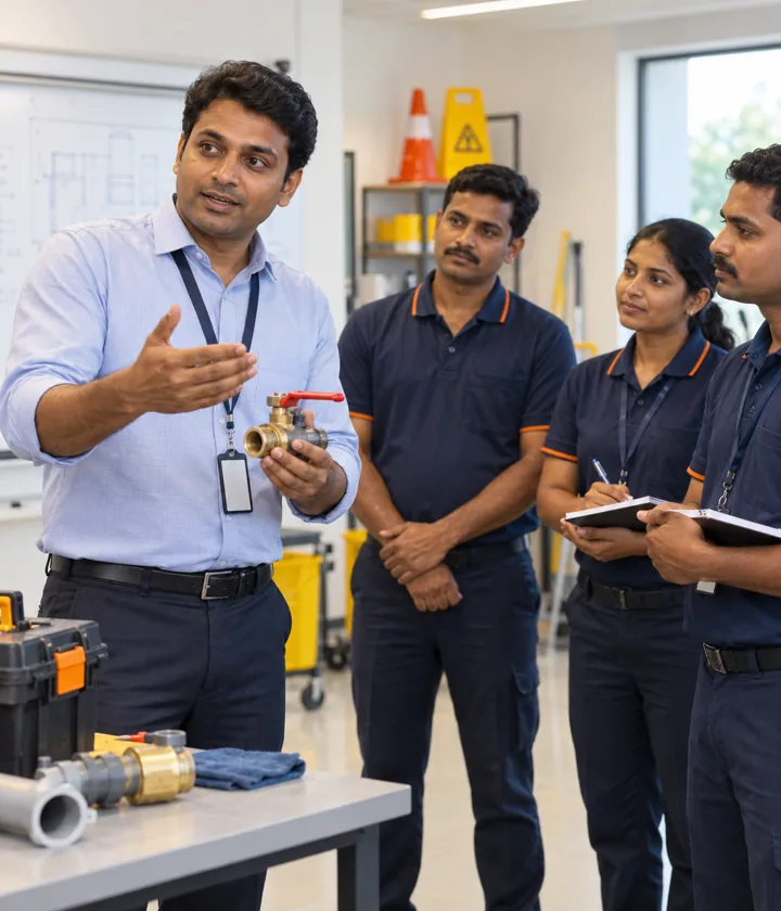 Training manager leading a practical facilities training session