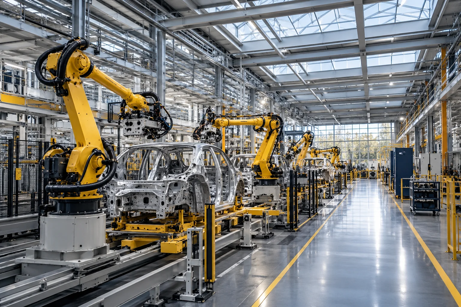 Modern manufacturing floor with robotic assembly equipment